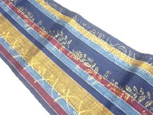 すくい織金彩縞に草花・流水模様袋帯